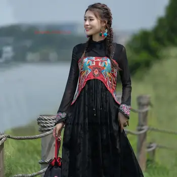 2023 китайское винтажное платье, традиционное женское платье ханфу, элегантное платье без рукавов с цветочной вышивкой, женское платье для национальных народных танцев