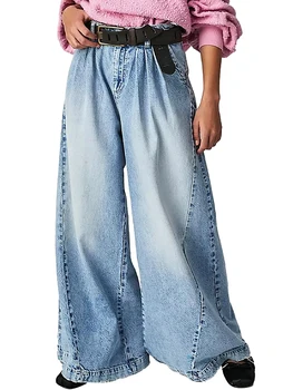 Женские мешковатые джинсы средней посадки, широкие джинсовые брюки для бойфренда, Свободные джинсовые брюки с карманами, уличная одежда Y2K