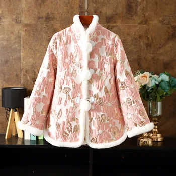 Китайская новогодняя одежда, Женское зимнее пальто 2023, Женское Восточное Современное Модное Плотное Теплое Китайское Платье в стиле Тан, Стеганая куртка 0