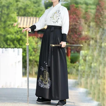 Костюм Ханфу в традиционном национальном китайском стиле, мужская куртка для древнего косплея, юбка, костюм в стиле боевых искусств с веревкой для рук 0