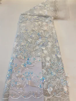 Новейшая Фиолетовая Африканская Кружевная ткань 2023, Высококачественные 3D бусины, Блестки, вышивка Жениха Для Женщин, Сетчатое платье для свадебной вечеринки, ткань 1